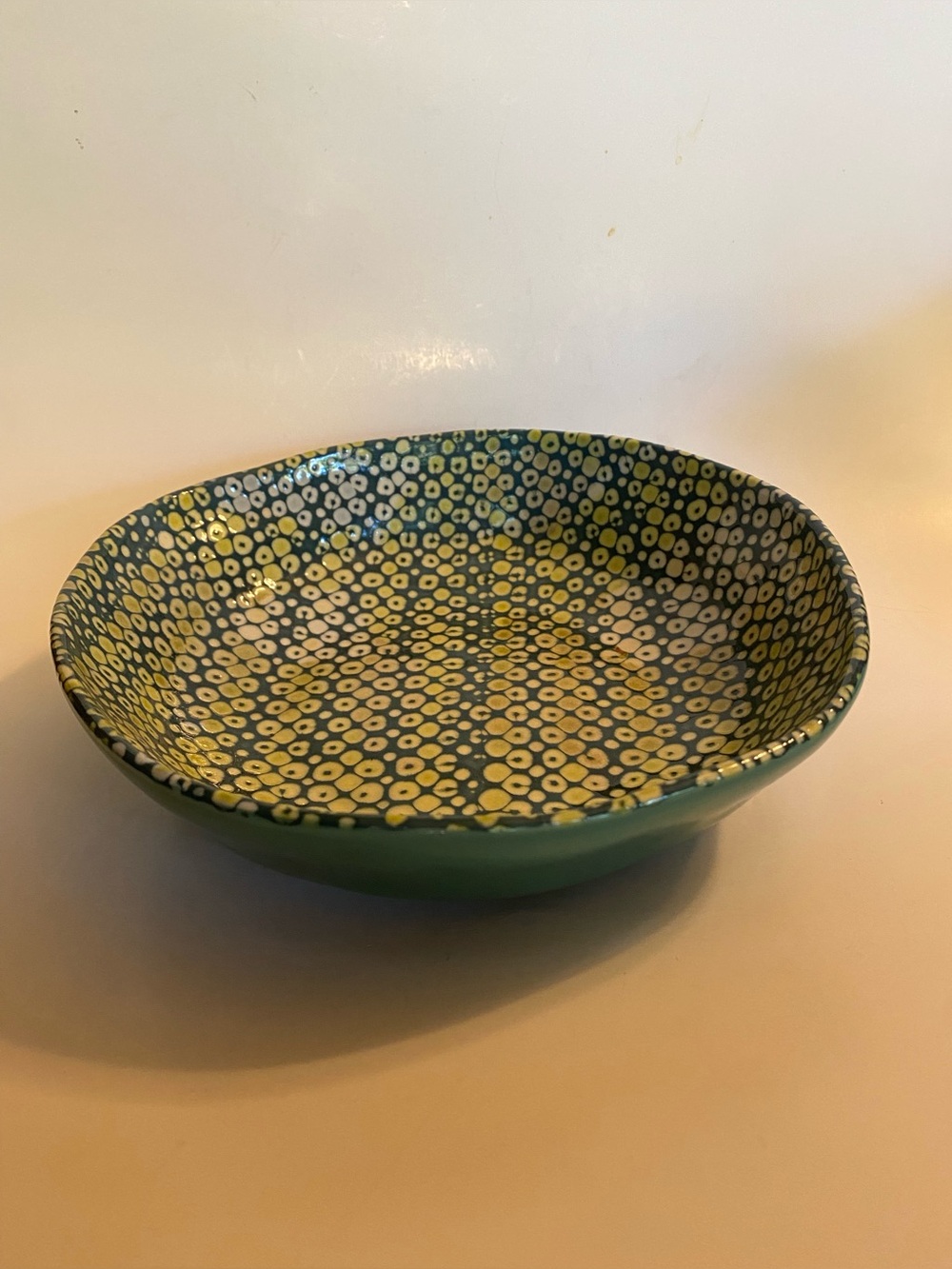 Anthropologie Ceramic Serving Bowl Teal Mosaic Dot Please Read